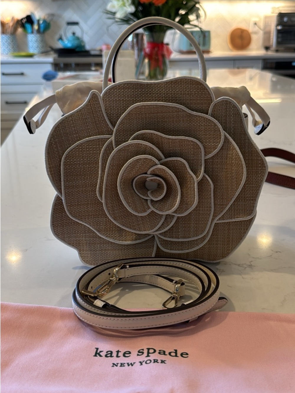kate spade New York Flora Crossbody Beige Bag with Cream Trim
